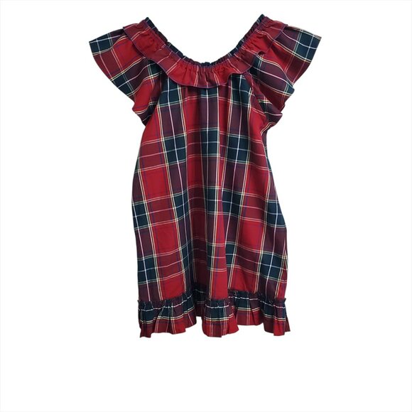Hill House Womens Cordelia Mini Nap Dress XS Red Tartan Plaid Cotton Ruffles - Picture 5 of 11
